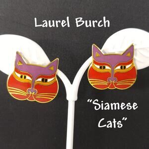 Laurel Burch "Siamese Cats" Post Earrings, 1980s Vintage Jewelry